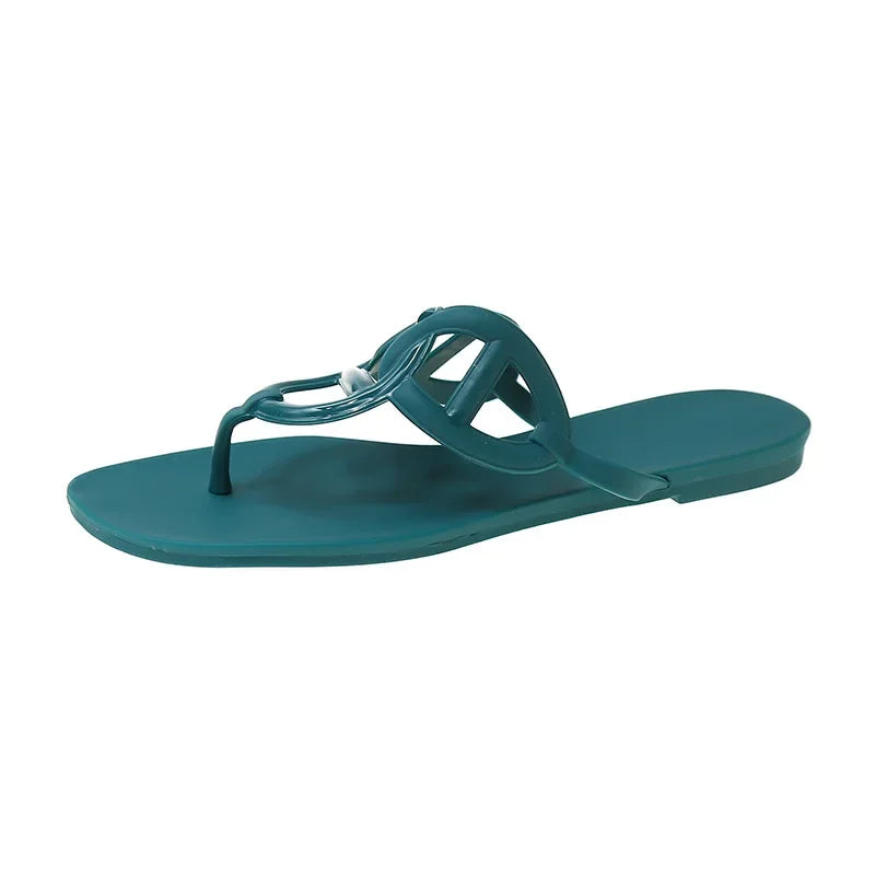New Pig Nose Flip Flops for Women'S Summer Flat Bottomed Casual H Brand Chain Cool Slippers