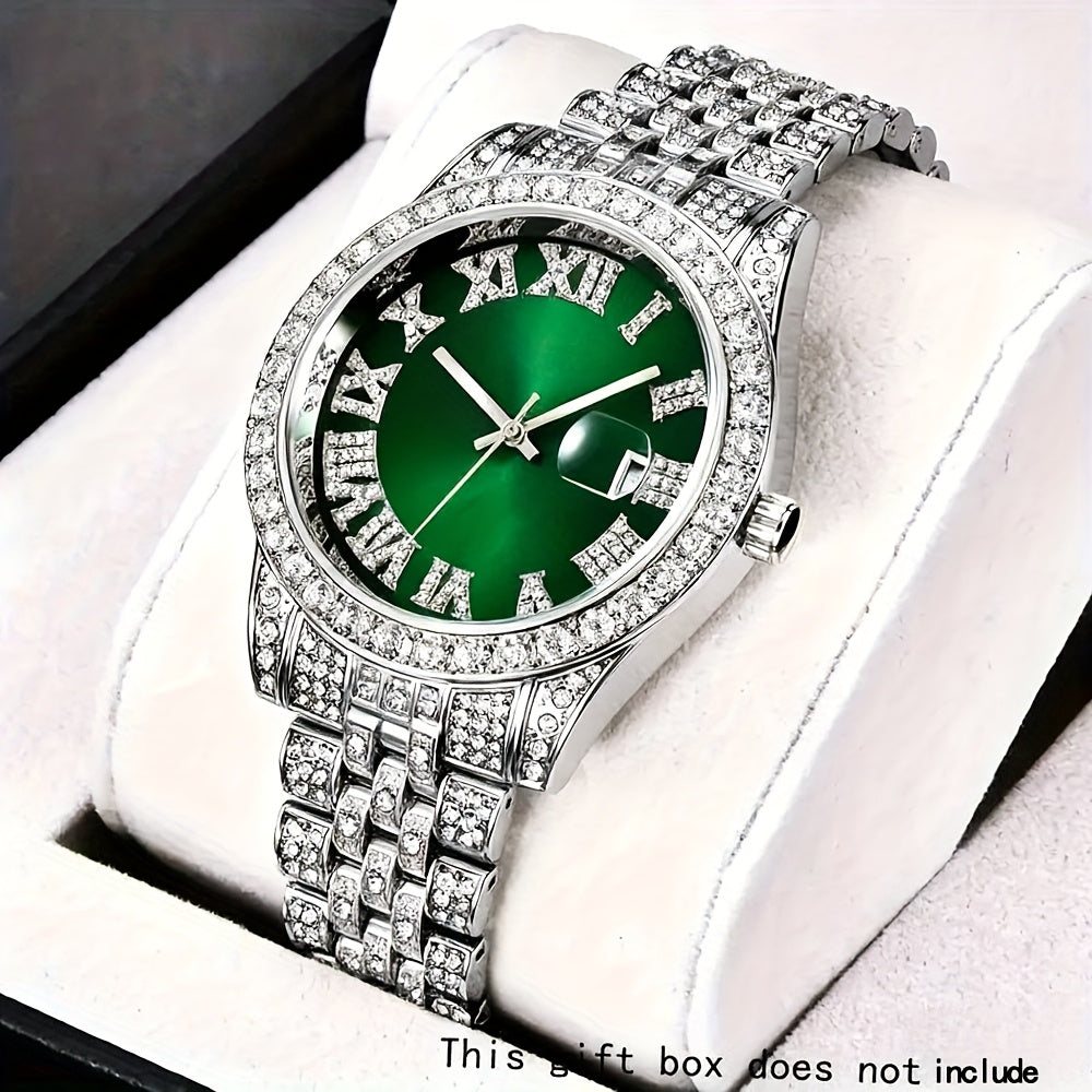 Classic Stainless Steel Strap Quartz Watches for Men Fashion Rhinestone ✨