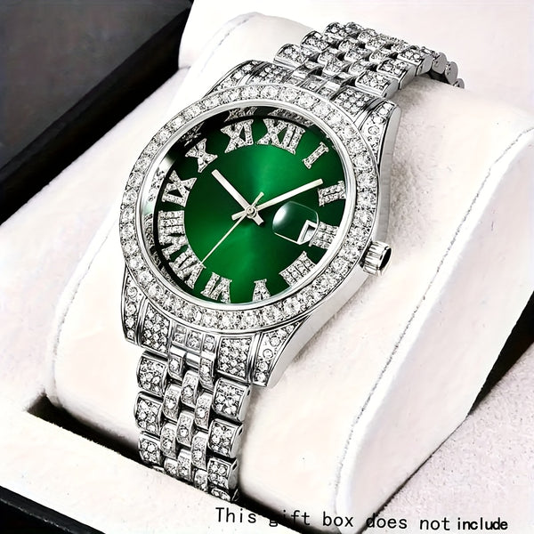 Classic Stainless Steel Strap Quartz Watches for Men Fashion Rhinestone ✨