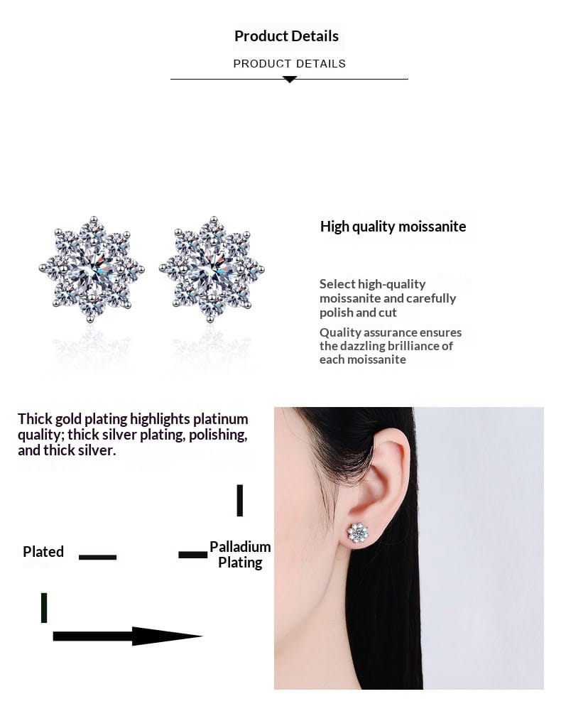 S925 Sterling Silver Snowflake Stud Earrings For Women With Moissanite ✨