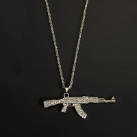 Men's Hip-Hop Style Alloy Necklace Diamond-Encrusted Strike Gun Pendant ✨