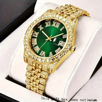 Classic Stainless Steel Strap Quartz Watches for Men Fashion Rhinestone ✨