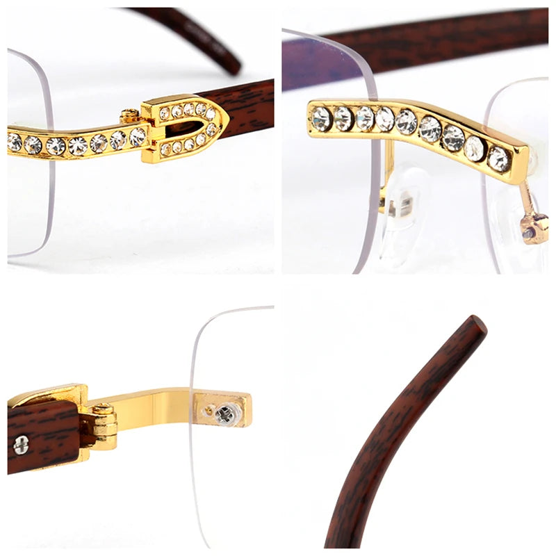 Vintage Fashion New Brand Rimless Rhinestone Sunglasses Popular Diamond Metal Men Women Luxury Design Sun Glasses Unisex