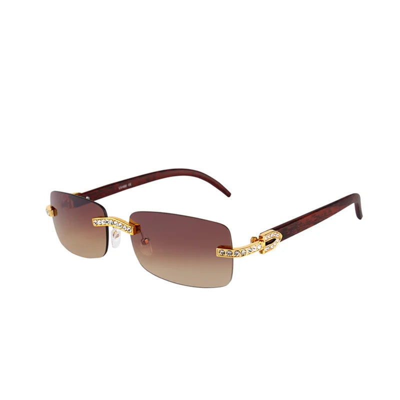 Vintage Fashion New Brand Rimless Rhinestone Sunglasses Popular Diamond Metal Men Women Luxury Design Sun Glasses Unisex