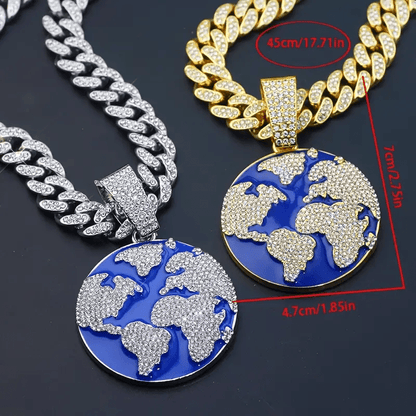 Cuban Chain Necklace - Planet Earth Pendant with chain 🌎
