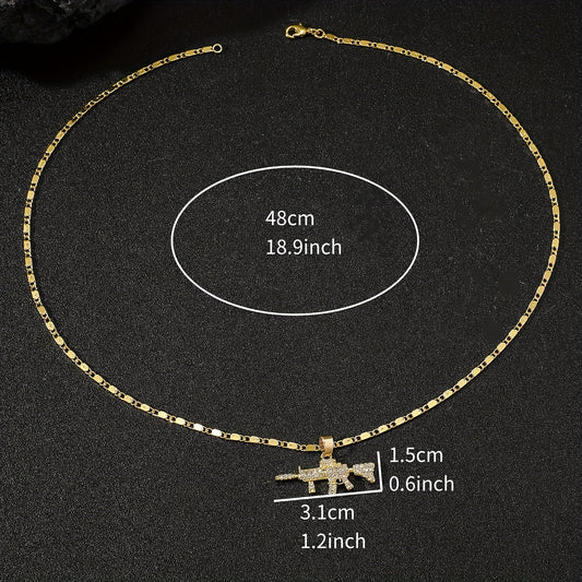 Hip-Hop Golden Men'S Pendant Necklace Featuring a Fully gun  ✨