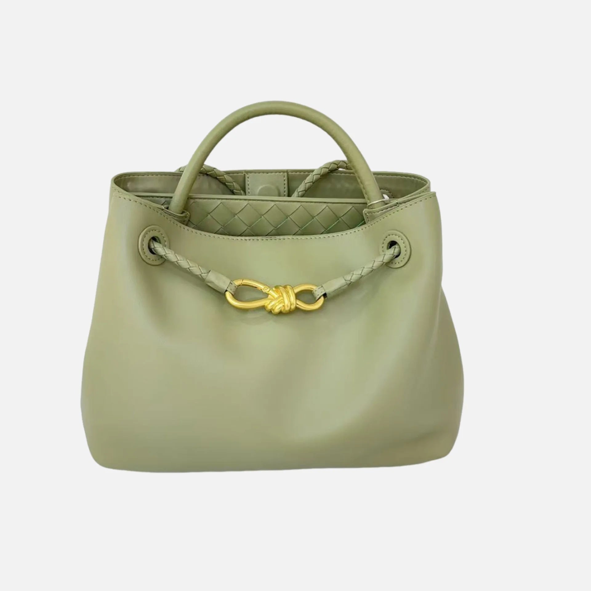 2025 New Full Leather Fashion Metal Rope Buckle Handbag High Quality Cowhide Leather Portable Shoulder Bag Woven Versatile