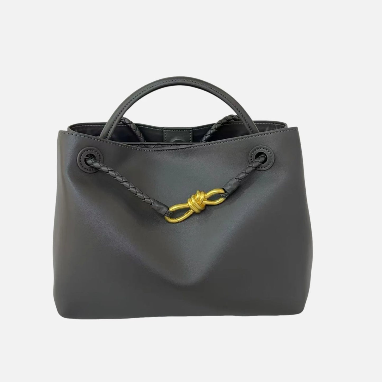 2025 New Full Leather Fashion Metal Rope Buckle Handbag High Quality Cowhide Leather Portable Shoulder Bag Woven Versatile