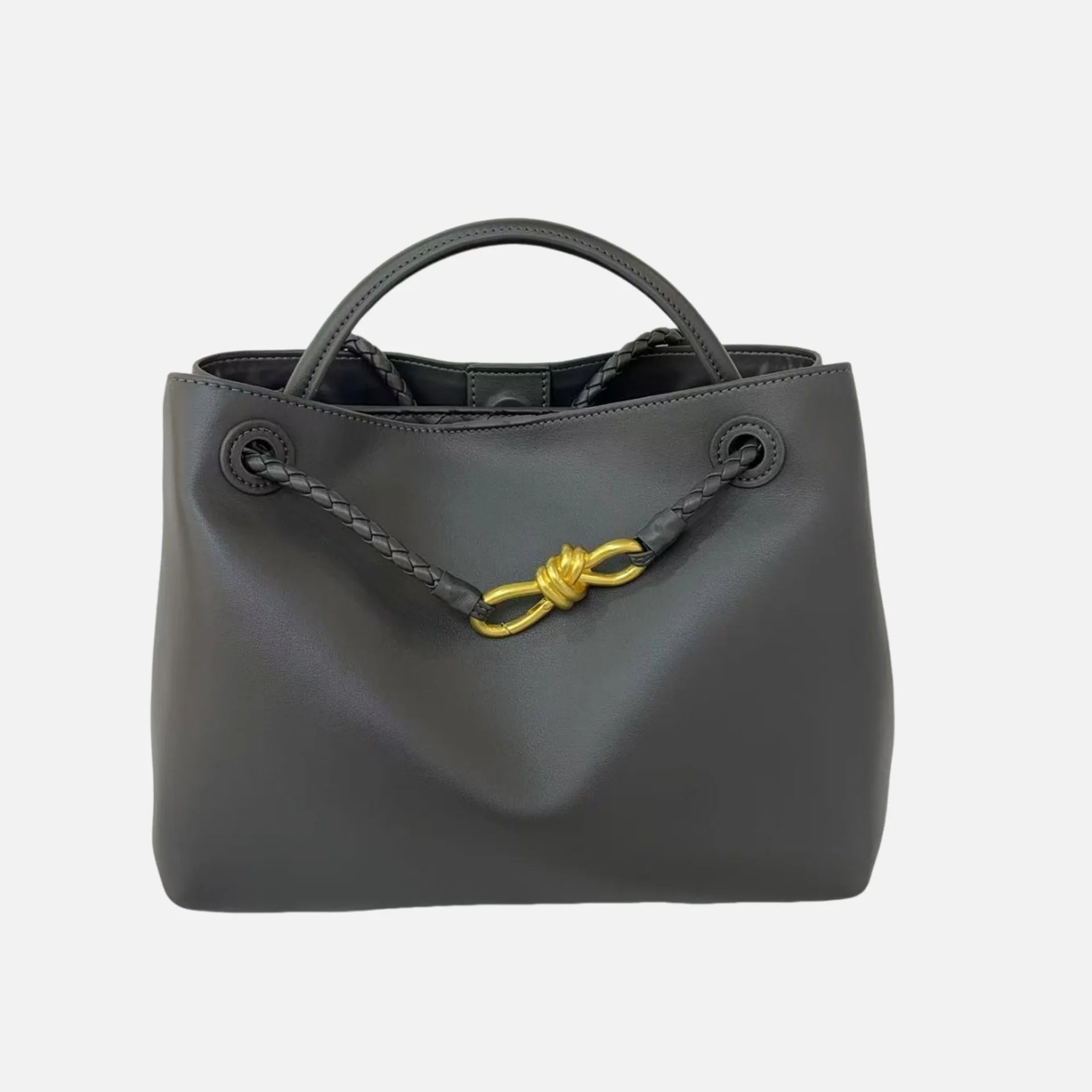 2025 New Full Leather Fashion Metal Rope Buckle Handbag High Quality Cowhide Leather Portable Shoulder Bag Woven Versatile