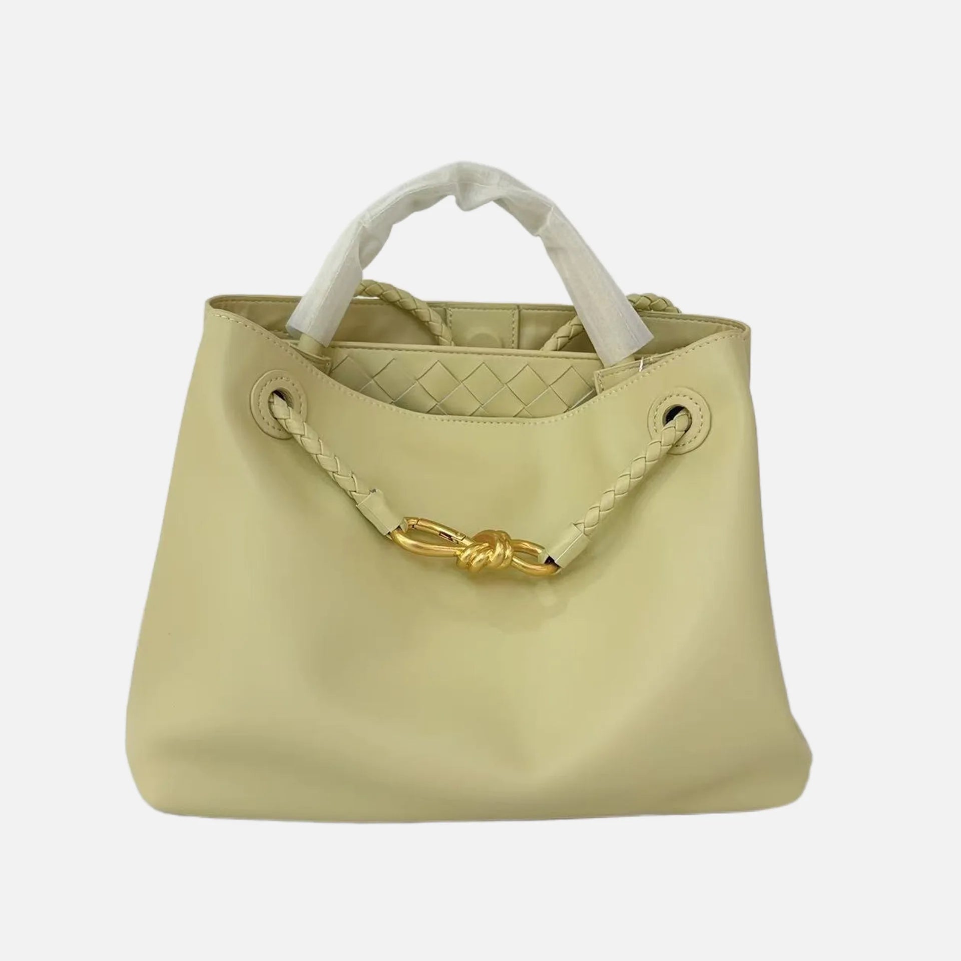 2025 New Full Leather Fashion Metal Rope Buckle Handbag High Quality Cowhide Leather Portable Shoulder Bag Woven Versatile