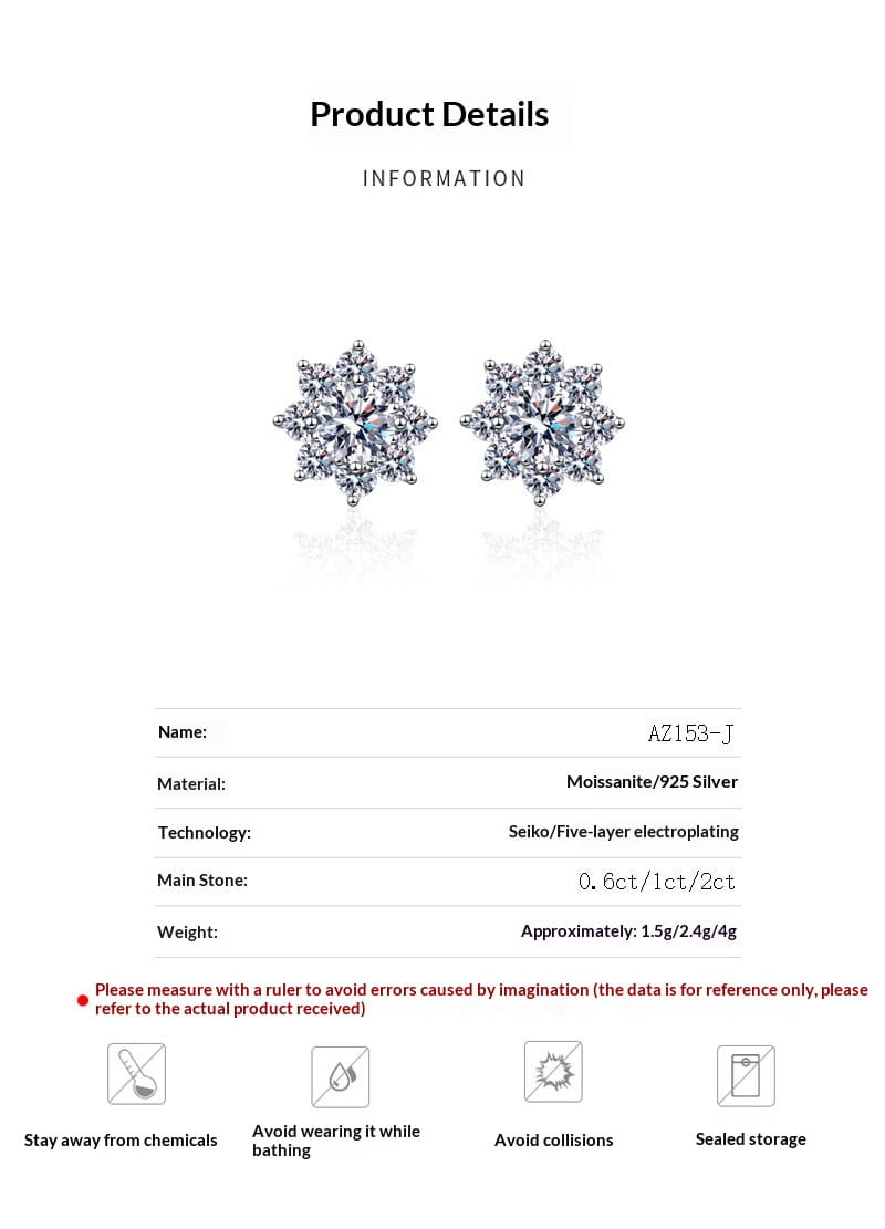 S925 Sterling Silver Snowflake Stud Earrings For Women With Moissanite ✨