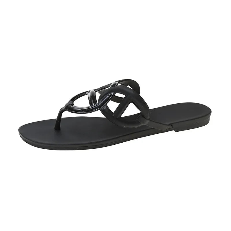 New Pig Nose Flip Flops for Women'S Summer Flat Bottomed Casual H Brand Chain Cool Slippers