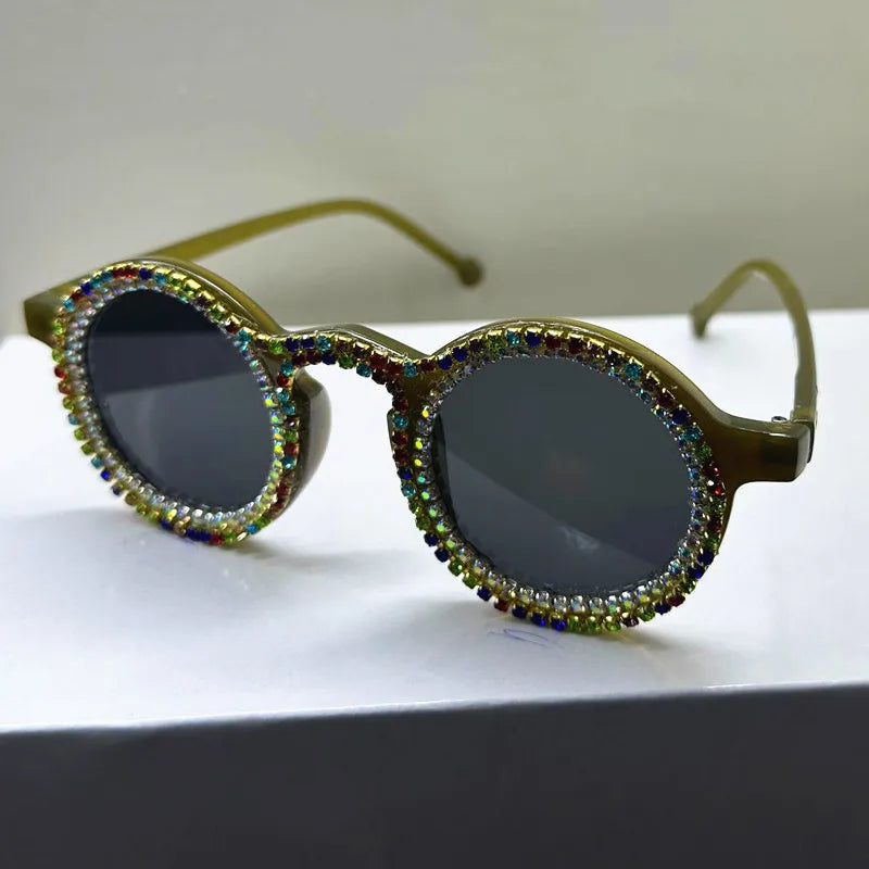 Ladies Shining Diamond round Sunglasses Women Fashion Multicolor Luxury Rhinestone Eyewear Female UV400 Gafas De Sol