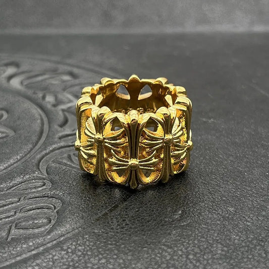 KK Jewelry Men'S Medieval Thai Silver-Plated 22K Gold Diamond-Free Ring European and American Gothic Hip-Hop Cross