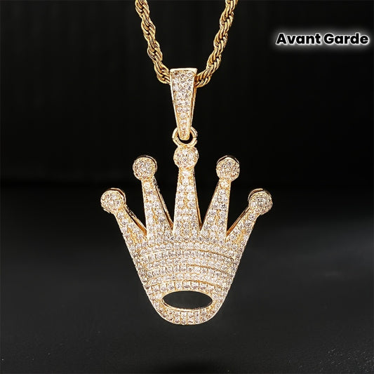 - Crown Pendant Necklace With Copper Inlaid Zirconia, 18K Golden Plated ✨