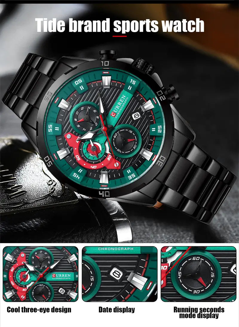 Mens Six-Hand Steel-Strap Motorcycle Watch ✨