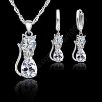 925 Silver  Cute Cat Shaped Necklace Hoop Earring Set 💎