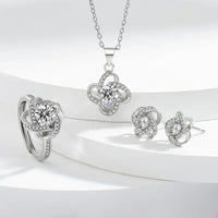 925 Sterling Silver Four-Leaf Clover Jewelry Set - Necklace Ring Earrings 💎