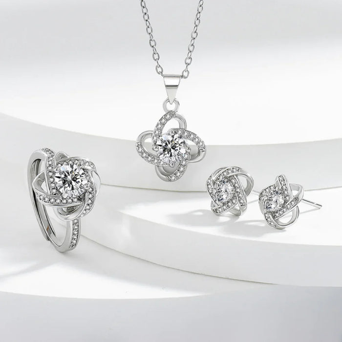 925 Sterling Silver Four-Leaf Clover Jewelry Set - Necklace Ring Earrings 💎