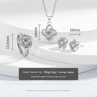 925 Sterling Silver Four-Leaf Clover Jewelry Set - Necklace Ring Earrings 💎