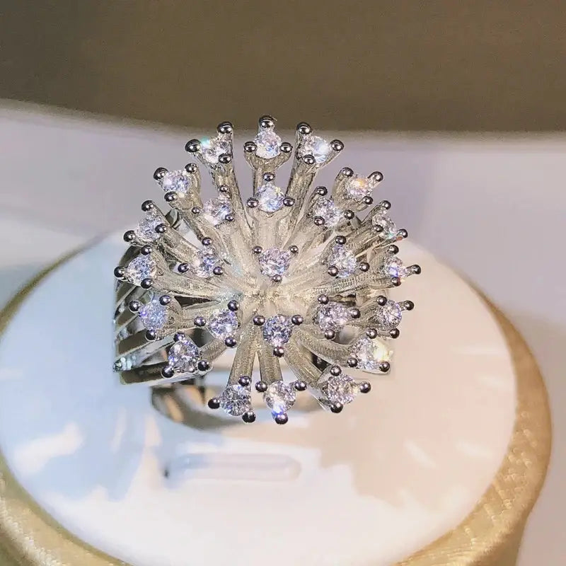 925 sterling silver glittering zircon dandelion ring 💍