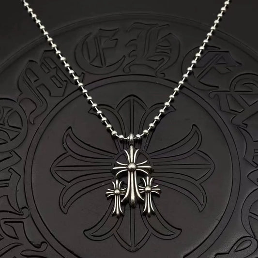 KK Jewelry Wholesale Trendy Small Thirty Cross Necklace Thai Silver Retro Premium Autumn and Winter Sweater Chain