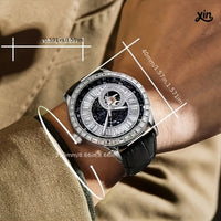 Luxury Leather & Crystal Accents Strap Watch Mechanical Movement  ⏱️