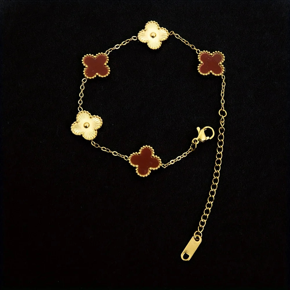4 Pieces of Fresh and Exquisite Four-Leaf Clover Jewelry Sets, Including a Lucky Four-Leaf Clover Flower Necklace, Earrings, And