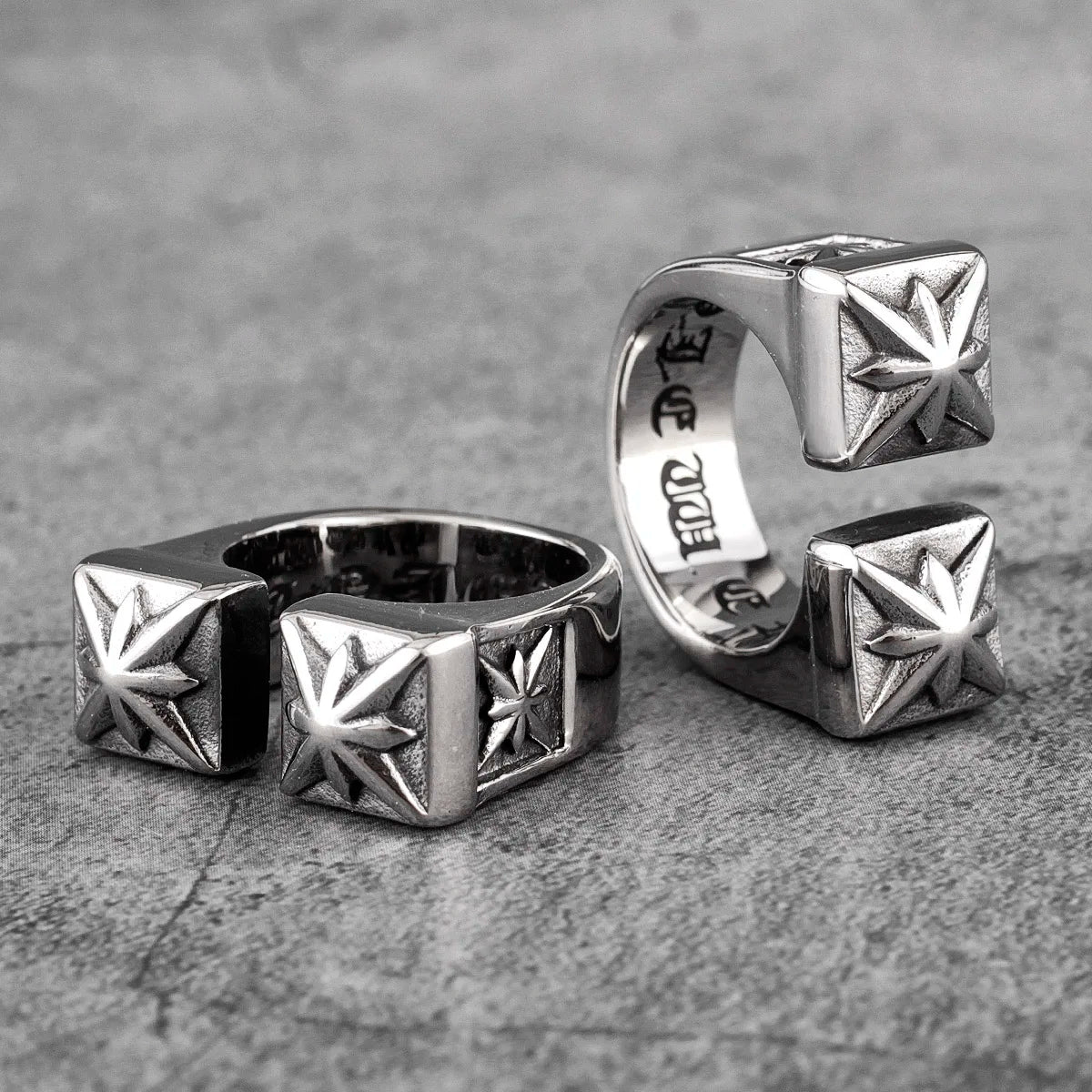 CRH Gothic Flower Stainless Steel Mens Open Rings Punk Unique✨