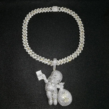 ALEC M Cubic Zirconia Paved Bling Iced Out Give Dollars Money Pendants Necklace💎