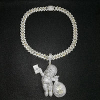 ALEC M Cubic Zirconia Paved Bling Iced Out Give Dollars Money Pendants Necklace💎