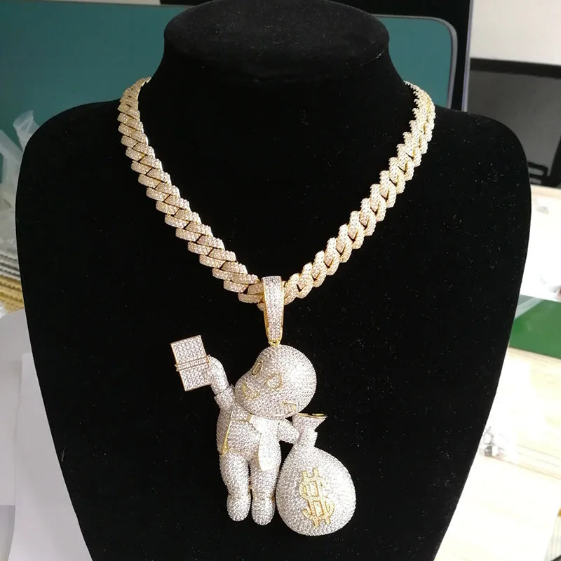 ALEC M Cubic Zirconia Paved Bling Iced Out Give Dollars Money Pendants Necklace💎