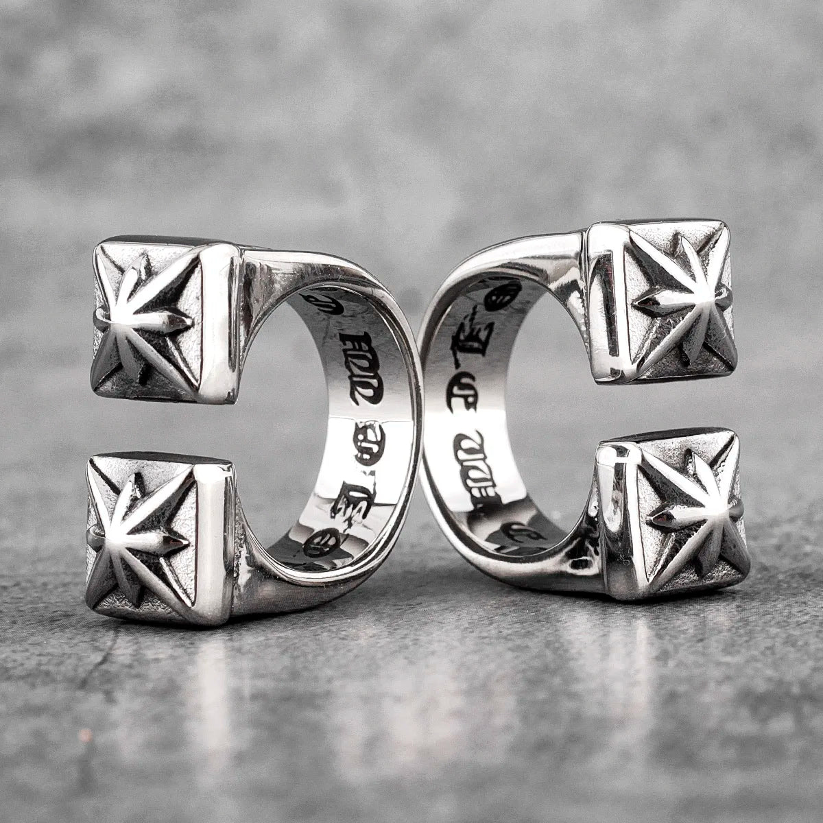 CRH Gothic Flower Stainless Steel Mens Open Rings Punk Unique✨