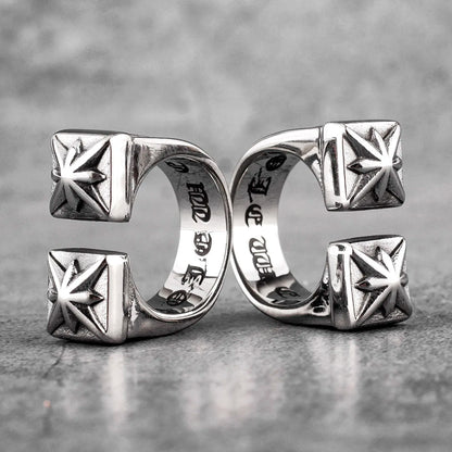 CRH Gothic Flower Stainless Steel Mens Open Rings Punk Unique✨