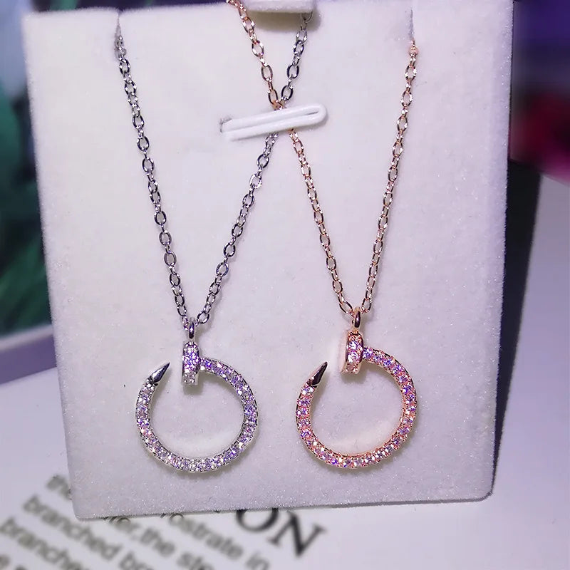Full Diamond Nail Necklace Luxury Curved Nail Round Pendant 💎