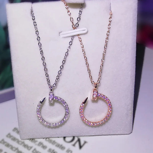 Full Diamond Nail Necklace Luxury Curved Nail Round Pendant 💎