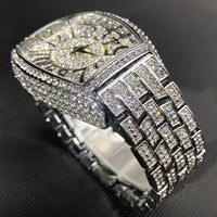 Luxury Ice Out Mens Watches Popular Tonneau Full Diamond Silver Geneva 💎