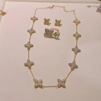 4pcs Luxury Flower Statement Necklace earring ring BraceletJewelry Set 💎