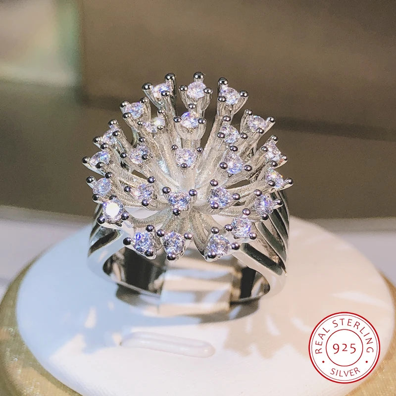925 sterling silver glittering zircon dandelion ring 💍