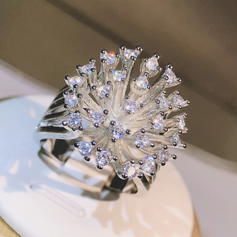 925 sterling silver glittering zircon dandelion ring 💍