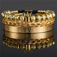 - Luxury Royal King Crown Bracelet Set For Men Stainless Steel Bangle 👑