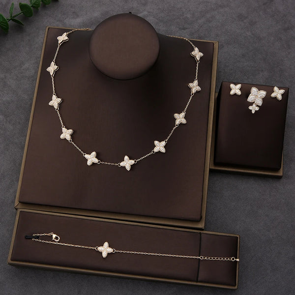 4pcs Luxury Flower Statement Necklace earring ring BraceletJewelry Set 💎