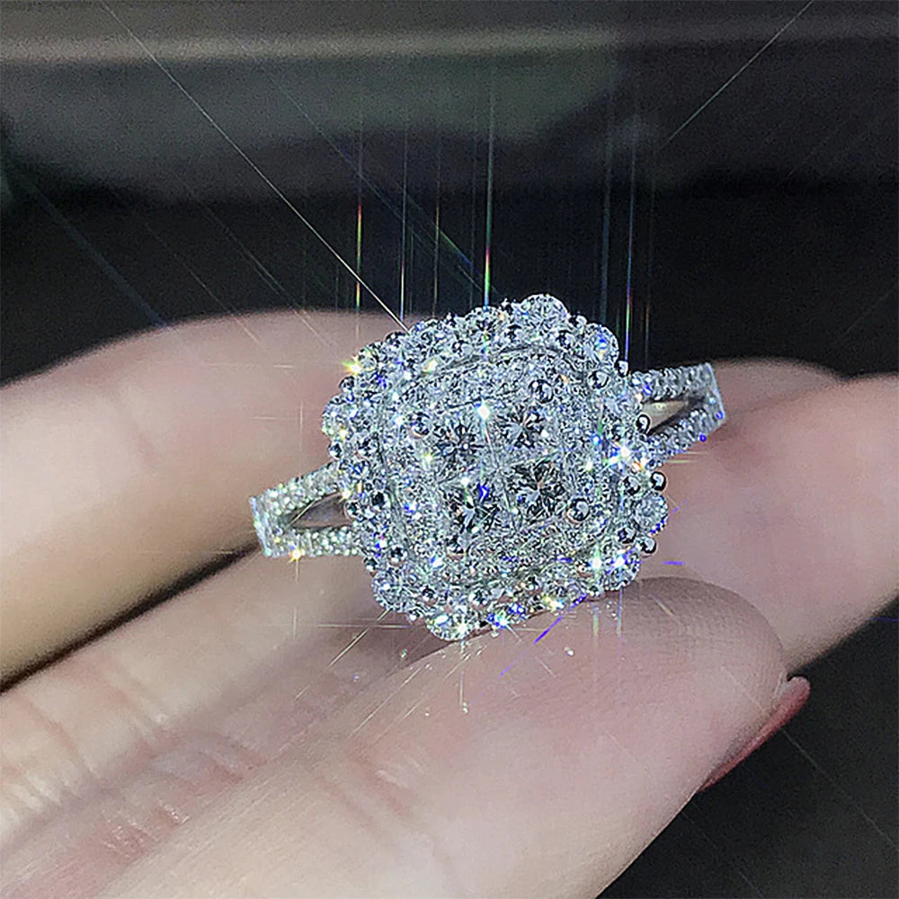 Full Bling Iced Out Micro Pave Crystal Gorgeous Square Shape Women Ring 💍