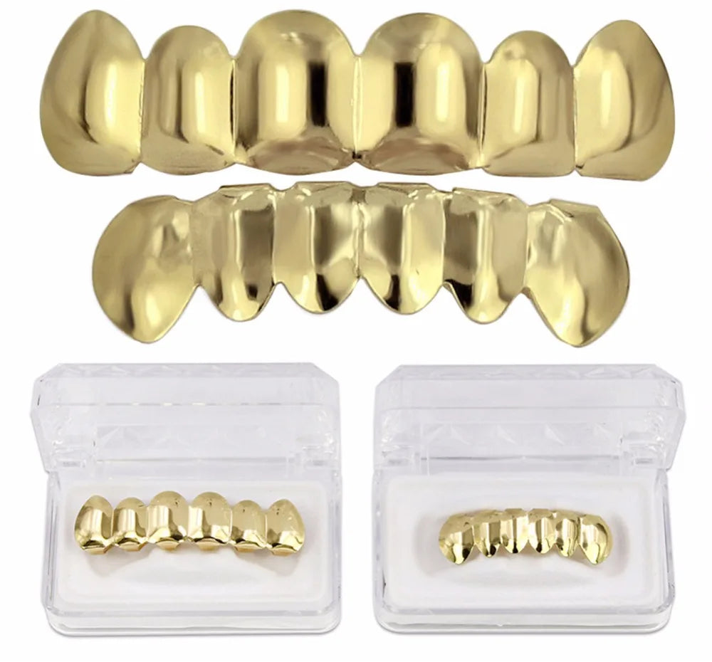 Gold Silver Plated HIP HOP Tooth Grillz Top& Bottom  Teeth Set 🦷