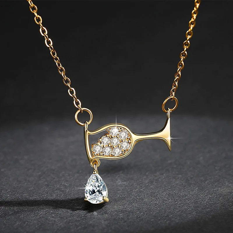 Zircon Crystal Wine Cup Charm Necklace Choker 💎