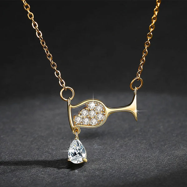 Zircon Crystal Wine Cup Charm Necklace Choker 💎