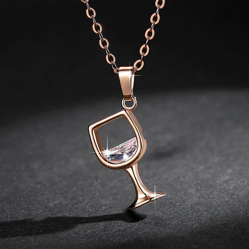 Zircon Crystal Wine Cup Pendants Women Neck Jewelry 💎