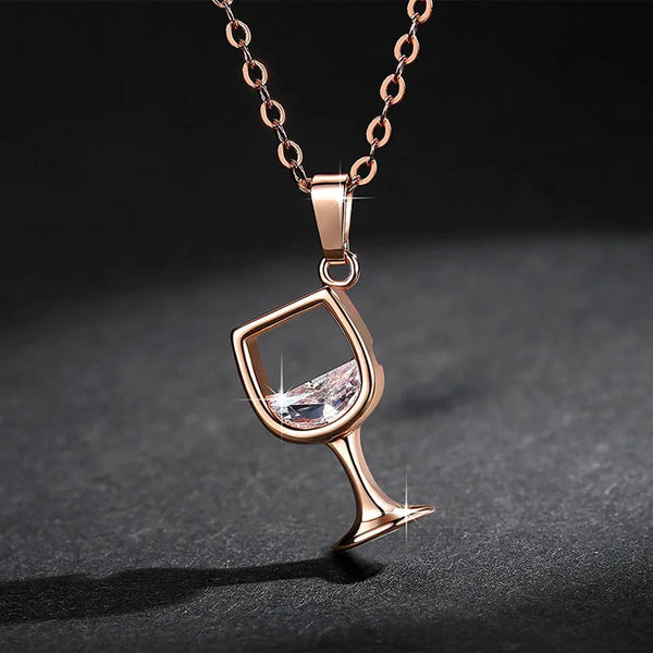 Zircon Crystal Wine Cup Pendants Women Neck Jewelry 💎