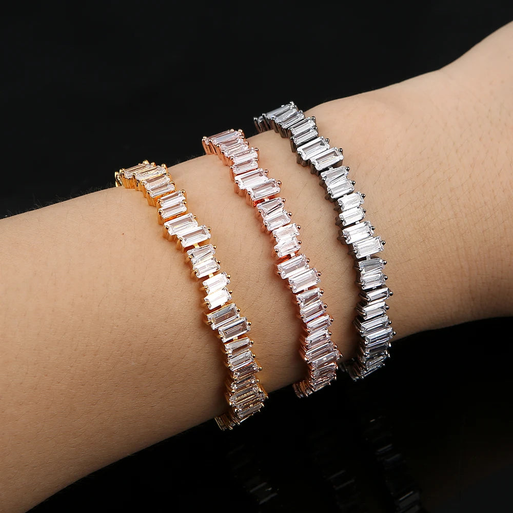 Cubic Zirconia Man And Women Baguette Bracelet Bangle Cuff Copper 💎