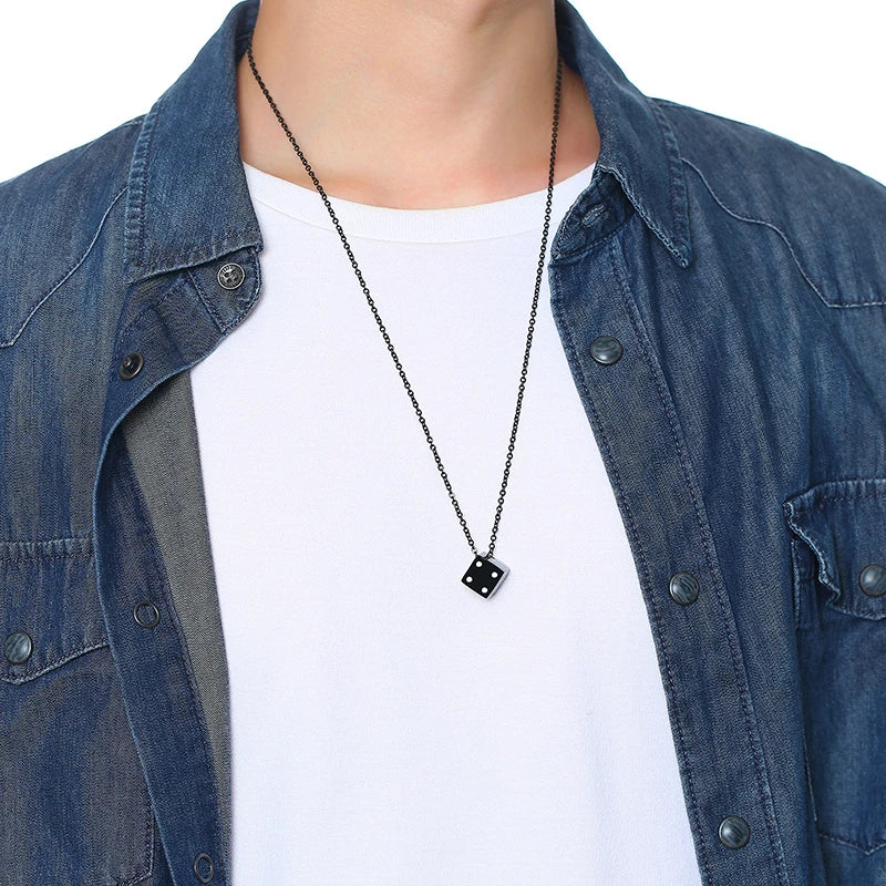 Vnox Men's Cool Cube Dice Style Necklaces Stainless Steel Male Lucky Chain✨